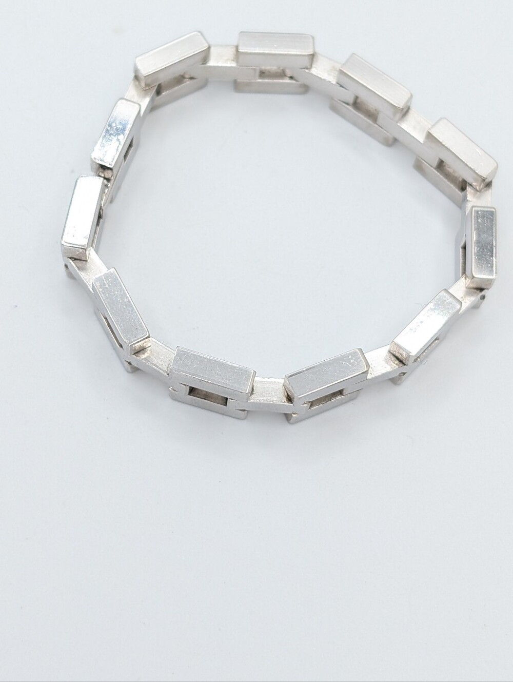 Vintage Goldette Wide Link Silver Tone Modernist Bracelet 7.5" - Picture 4 of 8